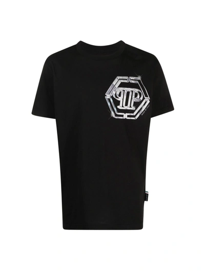 Shop Philipp Plein Men Logo-print Cotton T-shirt In Black