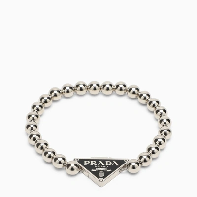 Shop Prada 925 Silver Bracelet With Logo Men In Black