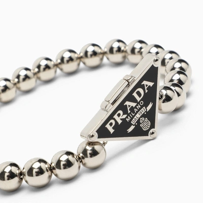 Shop Prada 925 Silver Bracelet With Logo Men In Black