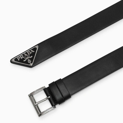 Shop Prada Black Leather Belt With Logo Men