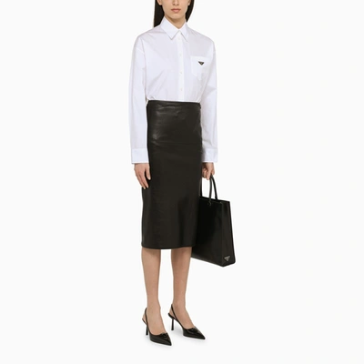 Shop Prada Black Sheath Skirt In Leather Women
