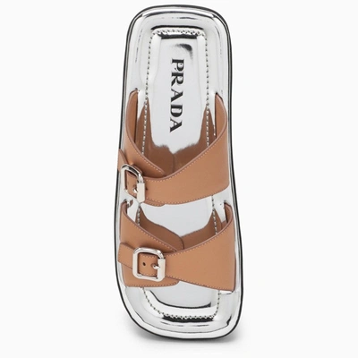 Shop Prada Brown And Silver Leather Sandal Women
