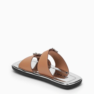 Shop Prada Brown And Silver Leather Sandal Women