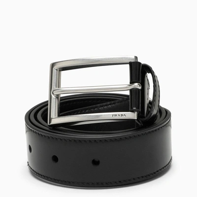 Shop Prada Classic Black Leather Belt Men