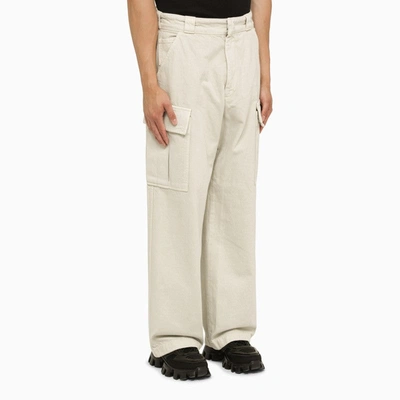 Shop Prada Ecru Cotton Cargo Trousers Men In Cream