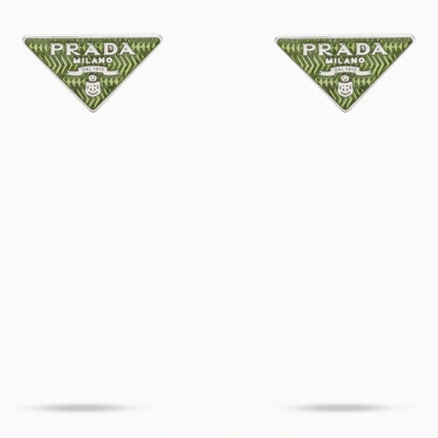 Shop Prada Green Silver Lobe Earrings Women