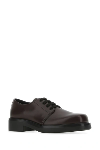 Shop Prada Man Aubergine Leather Lace-up Shoes In Purple