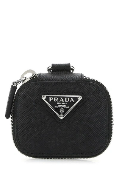Shop Prada Man Black Leather Air Pods Case