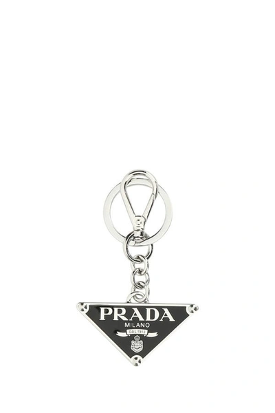 Shop Prada Man Black Metal Key Ring
