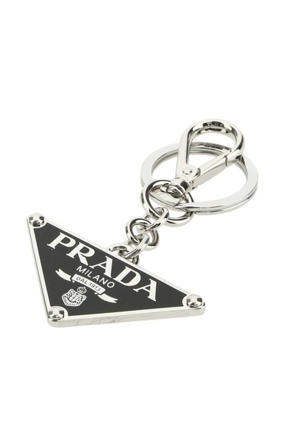 Shop Prada Man Black Metal Key Ring