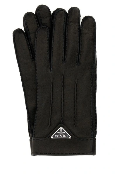 Shop Prada Man Black Nappa Leather Gloves