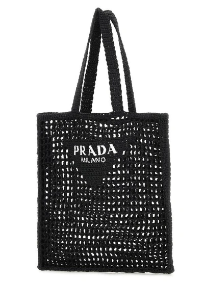 Shop Prada Man Black Raffia Shopping Bag
