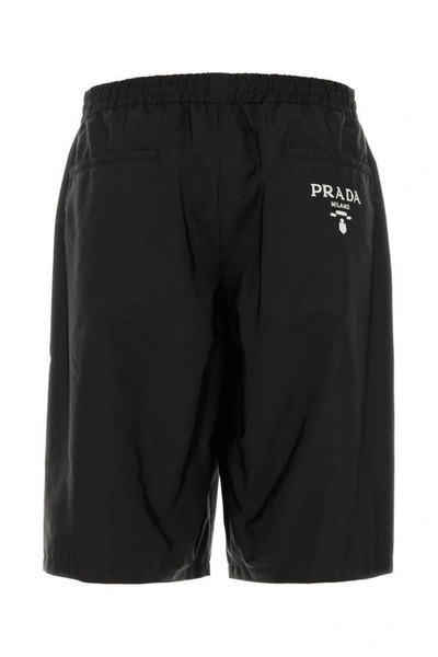 Shop Prada Man Black Re-nylon Bermuda Shorts