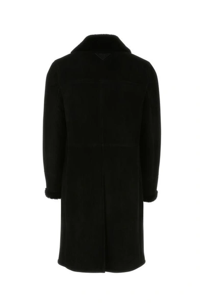 Shop Prada Man Black Shearling Coat