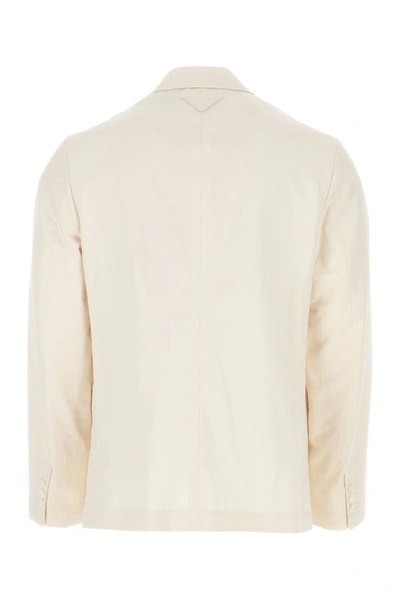 Shop Prada Man Ivory Cotton Blazer In White