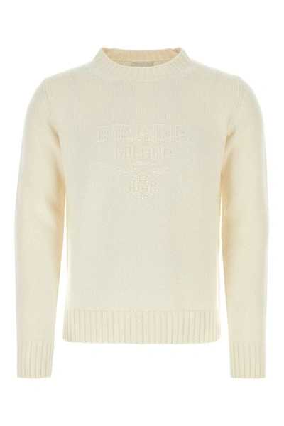 Shop Prada Man Ivory Wool Blend Sweater In White