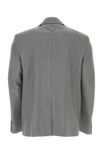 Shop Prada Man Melange Grey Wool Blend Blazer In Gray
