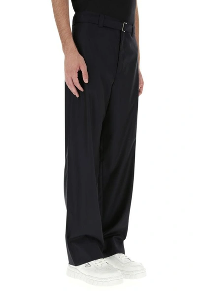 Shop Prada Man Midnight Blue Wool Wide-leg Pant