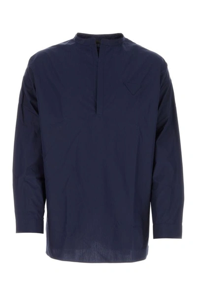 Shop Prada Man Navy Blue Poplin Oversize Shirt