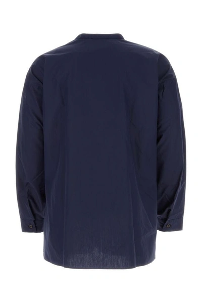 Shop Prada Man Navy Blue Poplin Oversize Shirt