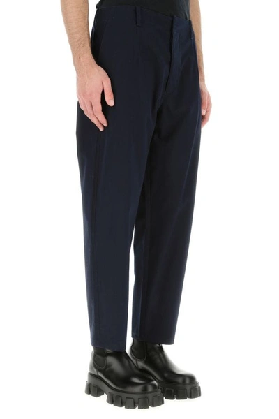 Shop Prada Man Navy Blue Stretch Cotton Pant