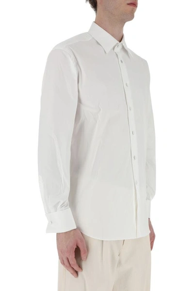 Shop Prada Man Stretch Poplin Shirt In White