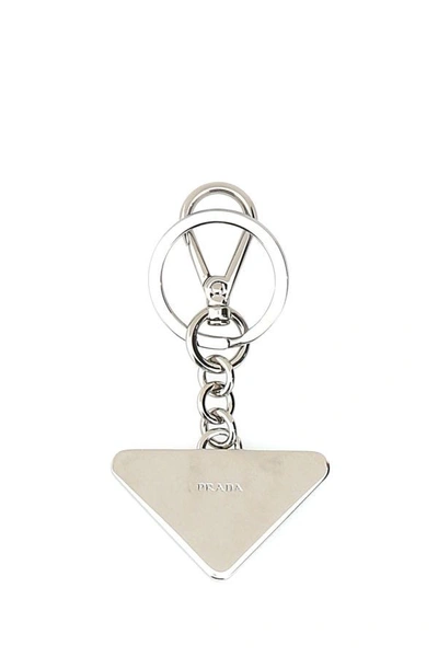 Shop Prada Man Two-tone Leather And Metal Keychain In Multicolor