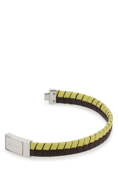 Shop Prada Man Two-tone Leather Bracelet In Multicolor