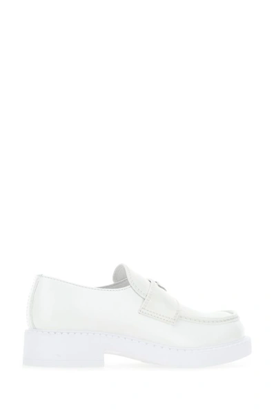 Shop Prada Man White Leather Loafers