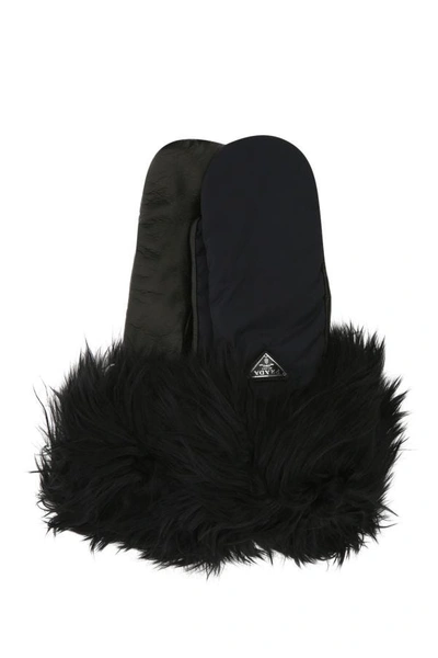 Shop Prada Woman Black Nylon And Nappa Leather Gloves
