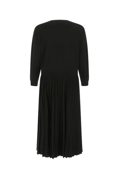 Shop Prada Woman Black Stretch Wool Blend Dress
