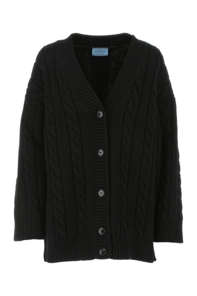Shop Prada Woman Black Wool Blend Oversize Cardigan