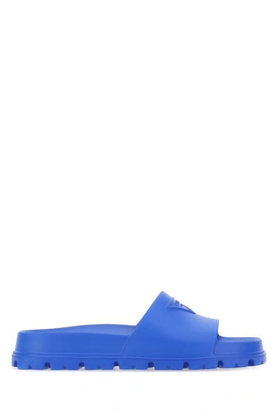 Shop Prada Woman Blue Rubber Slippers