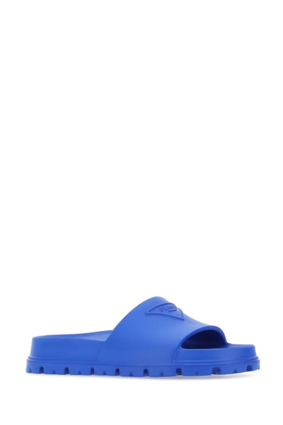 Shop Prada Woman Blue Rubber Slippers