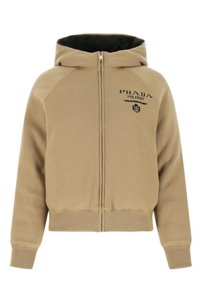 Shop Prada Woman Camel Cashmere Blend Down Jacket In Brown