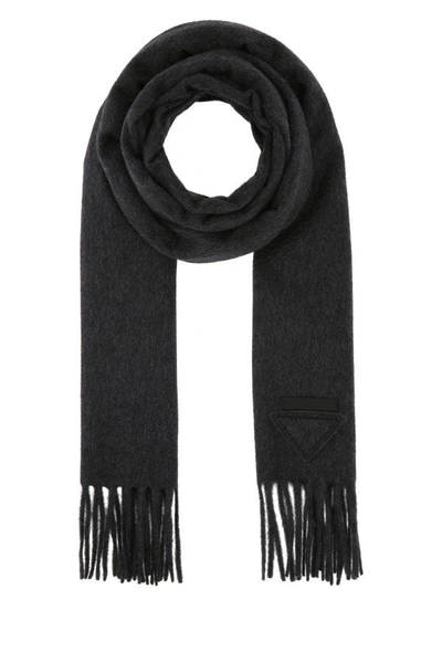 Shop Prada Woman Charcoal Cashmere Scarf In Gray