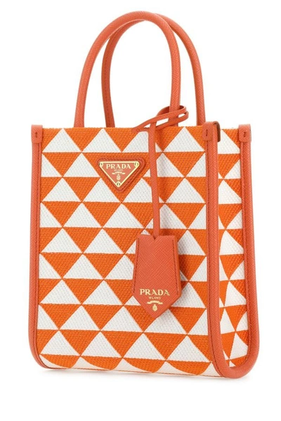 Shop Prada Woman Embroidered Fabric Micro Symbole Handbag In Multicolor