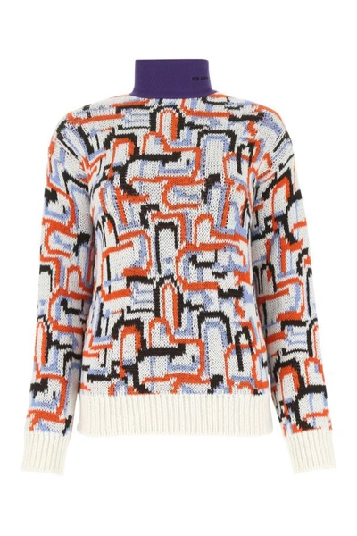 Shop Prada Woman Embroidered Wool Blend Sweater In Multicolor