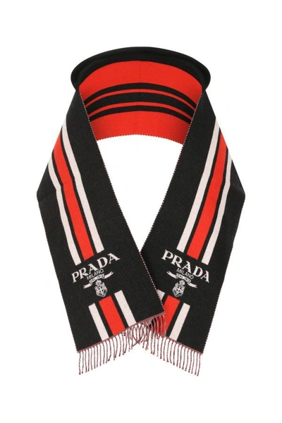 Shop Prada Woman Embroidered Wool Scarf In Multicolor