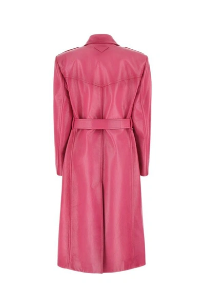 Shop Prada Woman Fuchsia Leather Coat In Pink
