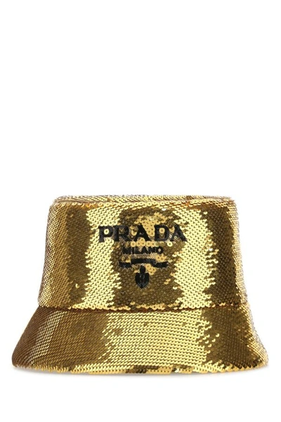 Shop Prada Woman Gold Sequins Bucket Hat
