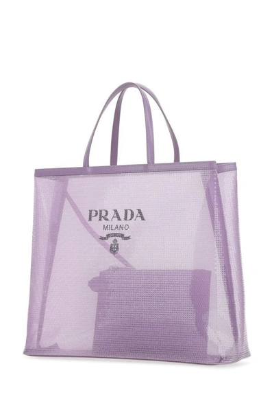 Shop Prada Woman Lilac Mesh Shopping Bag In Purple