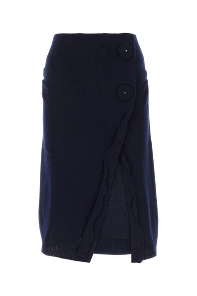 Shop Prada Woman Midnight Blue Wool Blend Skirt