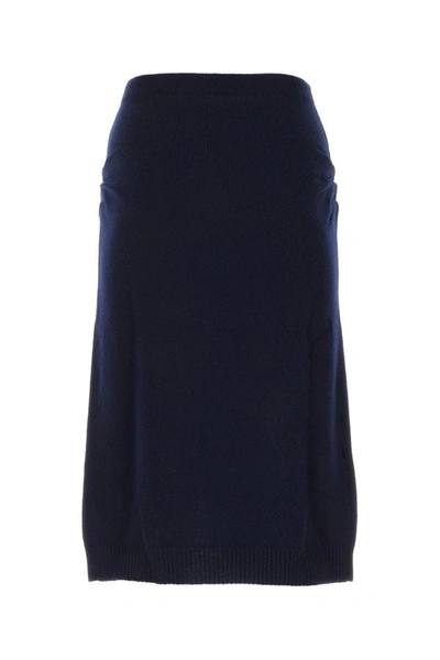 Shop Prada Woman Midnight Blue Wool Blend Skirt