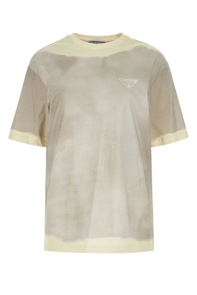 Shop Prada Woman Multicolor Cotton T-shirt In Gray