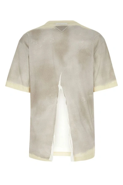 Shop Prada Woman Multicolor Cotton T-shirt In Gray