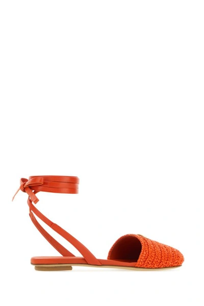 Shop Prada Woman Orange Raffia Sandals