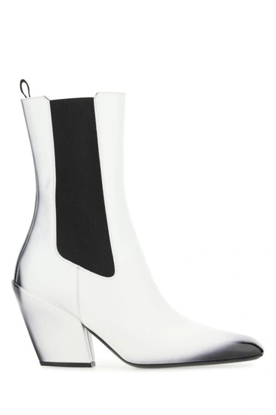 Shop Prada Woman White Leather Ankle Boots