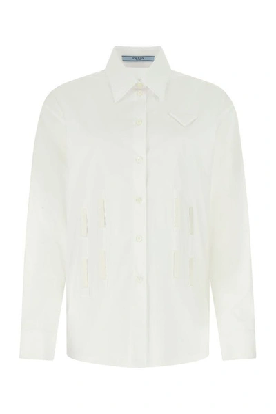 Shop Prada Woman White Poplin Oversize Shirt