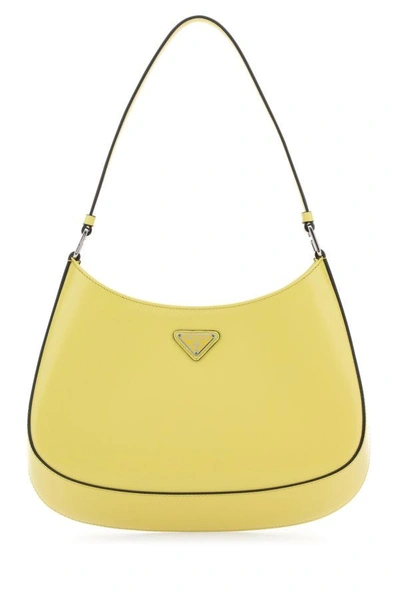 Shop Prada Woman Yellow Leather Cleo Shoulder Bag